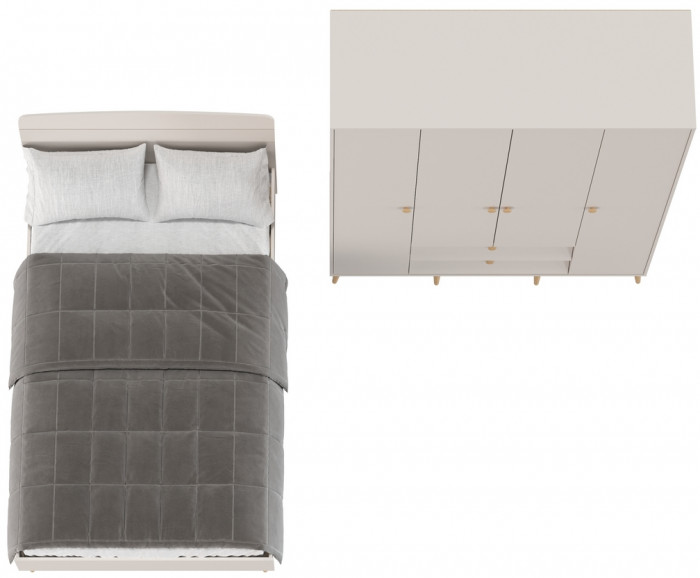 Афина Спальня Кровать 1200 + Шкаф 4-х дверный, цвет кашемир серый, ШхГхВ 123,6х210,2х95,7 + 160х56,3х220 см., сп.м. 1200х2000 мм., б/м, осн. есть