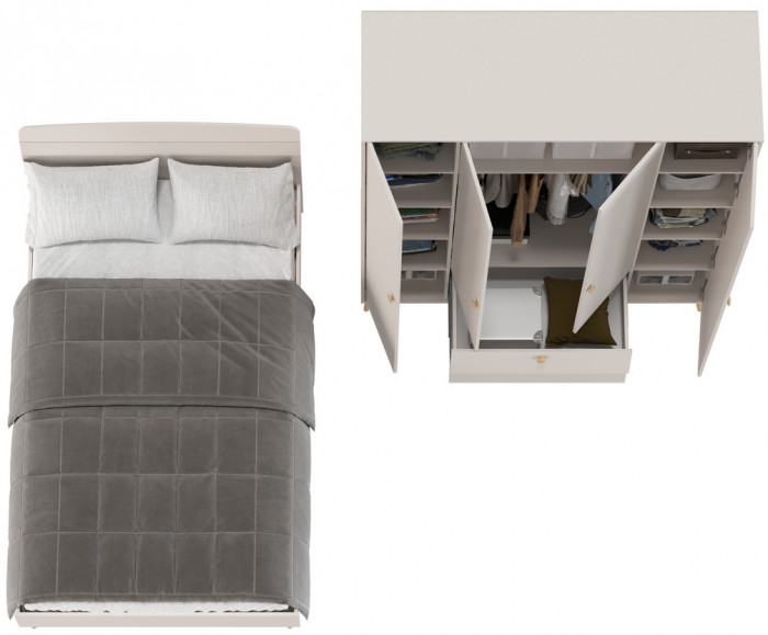 Афина Спальня Кровать 1200 + Шкаф 4-х дверный, цвет кашемир серый, ШхГхВ 123,6х210,2х95,7 + 160х56,3х220 см., сп.м. 1200х2000 мм., б/м, осн. есть