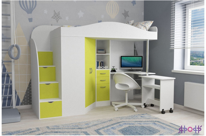 Кровать-чердак Юниор 4 (Ясень Анкор Темный/Дуб молочный)