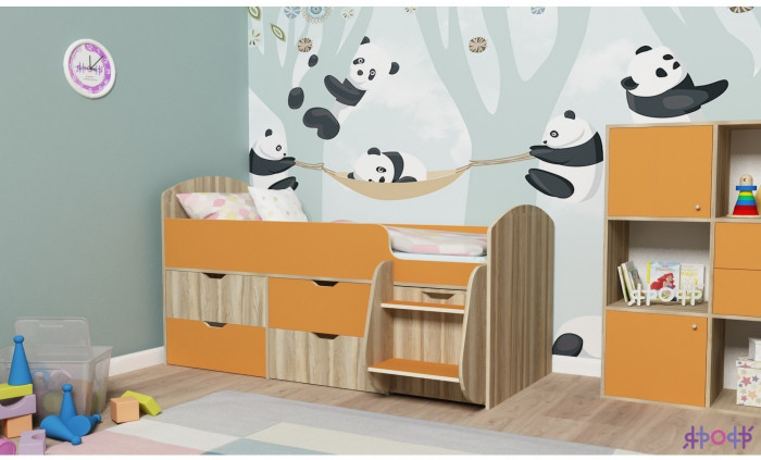 Кровать-чердак Малыш 7 (Винтерберг/Дуб молочный)