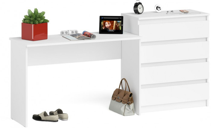 Мори Стол письменный МСП1200.1 + Комод МК800.4, цвет белый, ШхГхВ 200,8х50х94 см., универсальная сборка