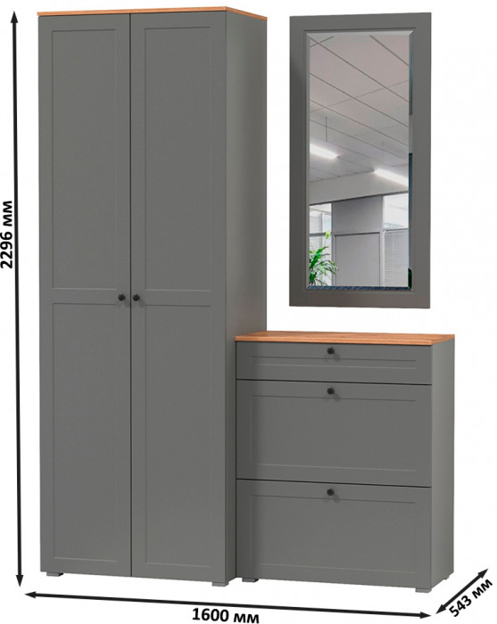 Остин Прихожая 16, цвет серый графит/дуб крафт золотой, ШхГхВ 160х54,3х229,6 см., универсальная сборка