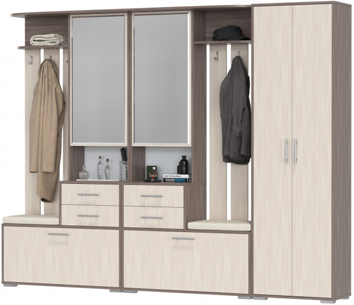 Прихожая Домино 3, цвет бодега тёмный/бодега светлый, ШхГхВ 260х36х202 см., универсальная сборка