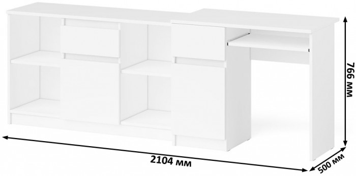 Мори компьютерный стол МС-1 левый + Тумба МТВ1204.1, белый