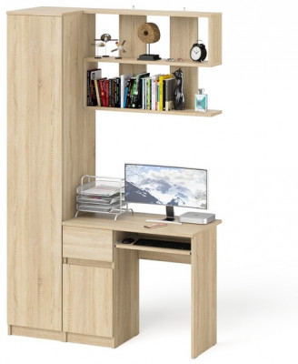 Мори Стол компьютерный МС-1 левый + Пенал МШ400.1 + Полка 900, цвет дуб сонома, ШхГхВ 130,4х50,4х209,6 см., НЕ универсальная сборка