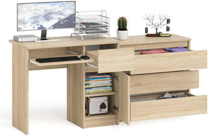 Мори Стол компьютерный МС-1 правый + Комод МК800.1, цвет дуб сонома, ШхГхВ 170,4х50х76,6 см., выдвижной ящик справа, НЕ универсальная сборка