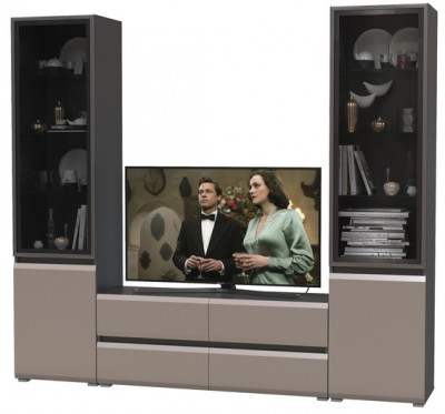 Сидней Комплектация № 011, цвет корпус: антрацит/фасады: МДФ веллюто капучино, ШхГхВ 229,9х41,3х205,2 см., ниша для ТВ 129х41х100 см., универс. сборка