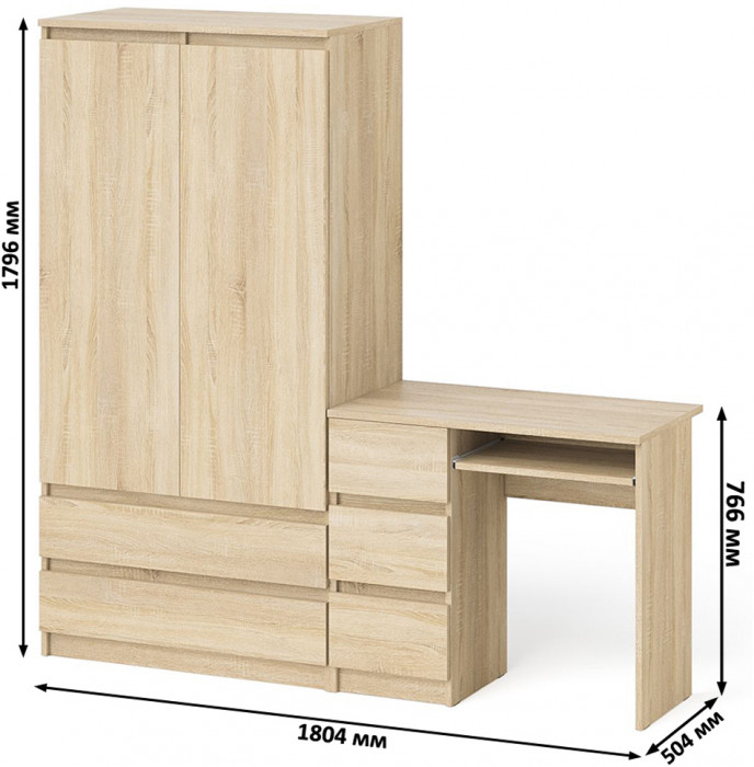 Мори Стол компьютерный МС-6 левый + Шкаф МШ900.1, цвет дуб сонома, ШхГхВ 180,4х50,4х179,6 см., выдвижные ящики слева, НЕ универсальная сборка