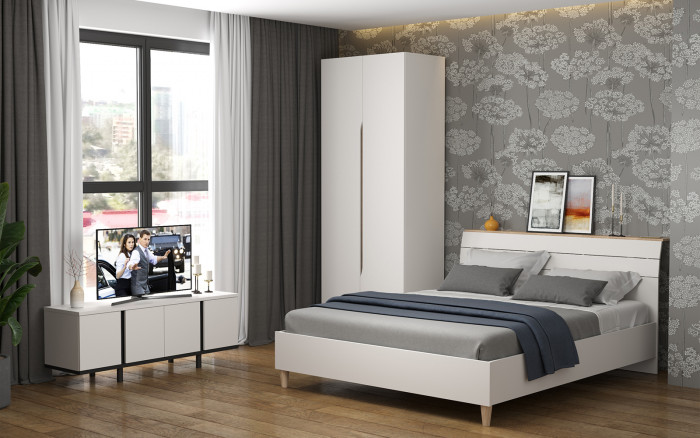 Муссон Кровать 11.41 + ортопед, цвет белый/дуб эндгрейн элегантный, ШхГхВ 165,6х221,7х103 см., сп. м. 1600х2000 мм., б/м