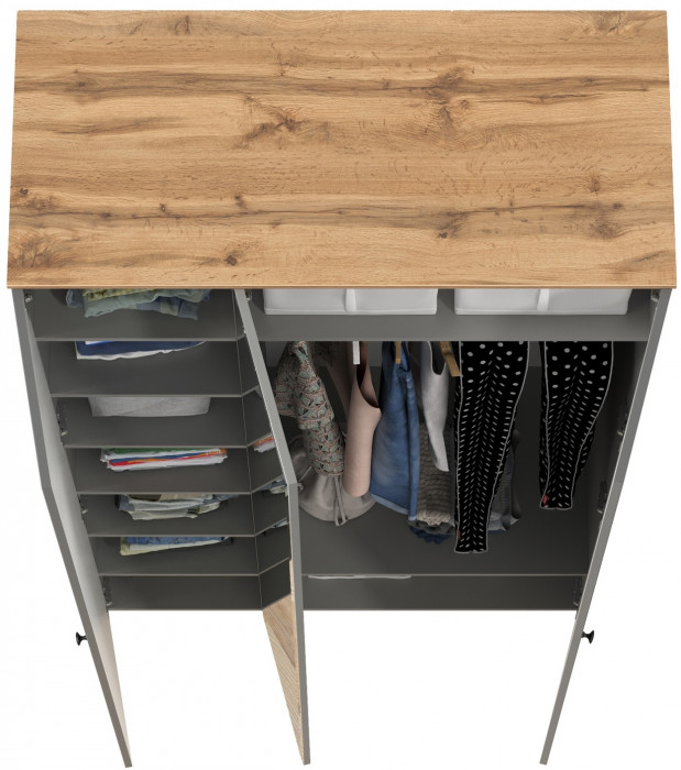 Остин 13.336.03 Шкаф для одежды(три двери, на средней есть зеркало), цвет серый графит/дуб крафт золотой, ШхГхВ 120х54,6х229,8 см., ун. сборка