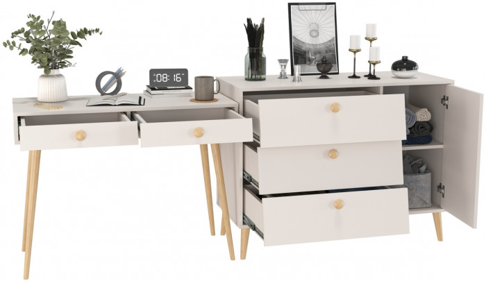 Афина Спальня Стол + Комод с дверкой и тремя ящиками, кашемир серый