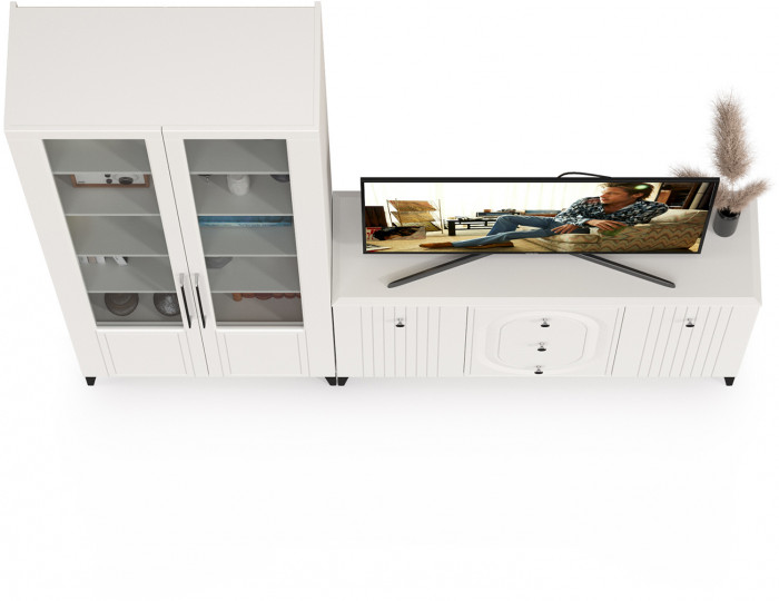 Валенсия Гостиная № 095, ЛДСП белый шагрень/МДФ белый шагрень