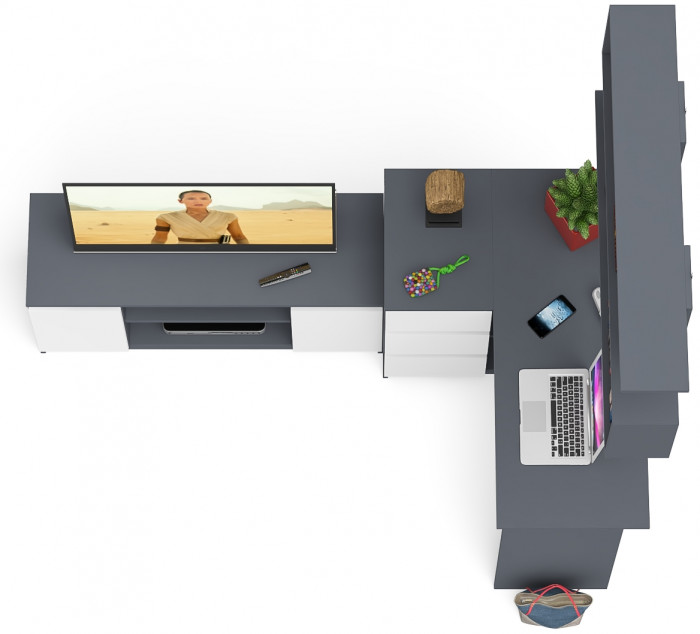 Мори компьютерный стол МС-16 левый + Тумба МТВ1200.1 + Полка 1200, графит/белый