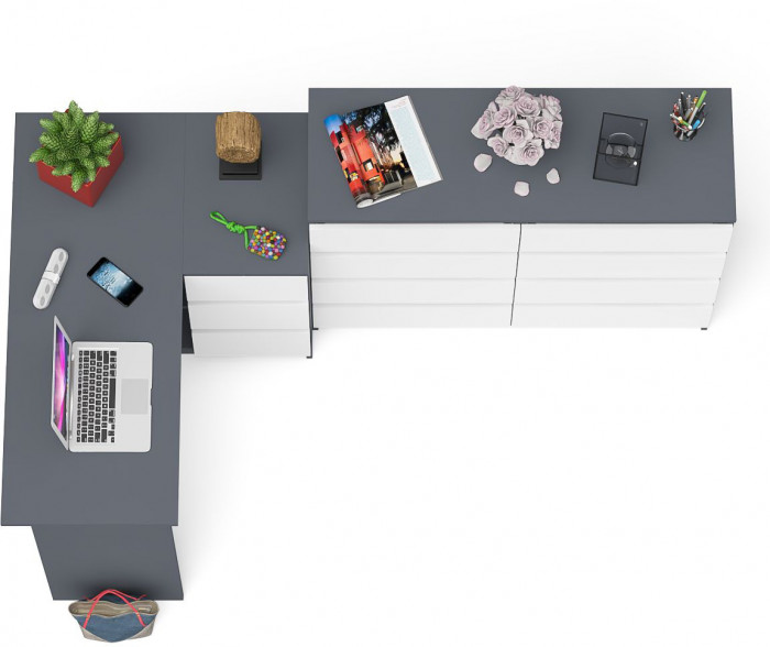 Мори компьютерный стол МС-16 правый + Комод МК1200.8, графит/белый