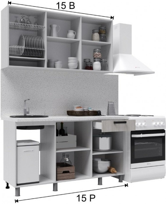 Кухонный гарнитур Танго 1,5м Белый/Дуб шале светлый