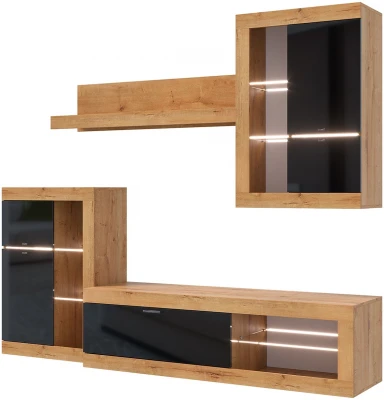 Прага Модульная Гостиная, вариант №1, Дуб Вотан/Черный глянец