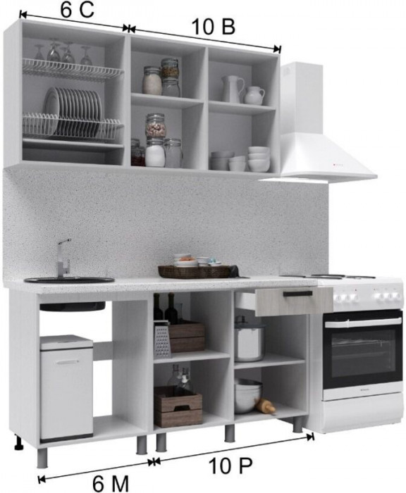 Кухонный гарнитур 1,6м Кантри Дуб канадский/Карбон вулкан