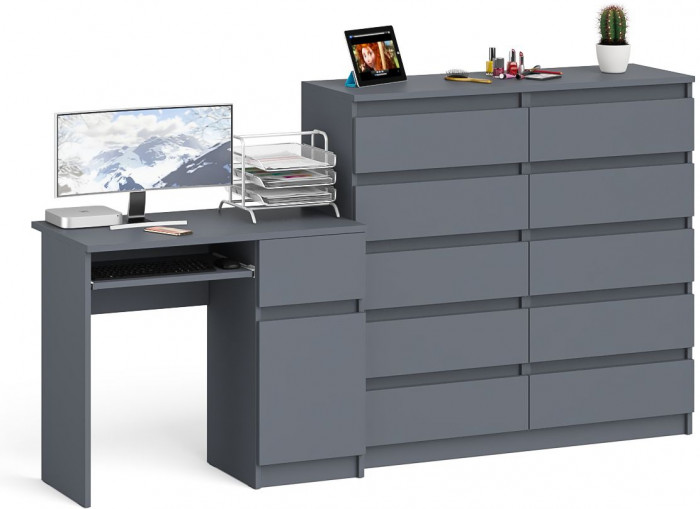 Мори Стол компьютерный МС-1 правый + Комод МК1200.10, цвет графит, ШхГхВ 210,4х50х115 см., выдвижной ящик справа, НЕ универсальная сборка