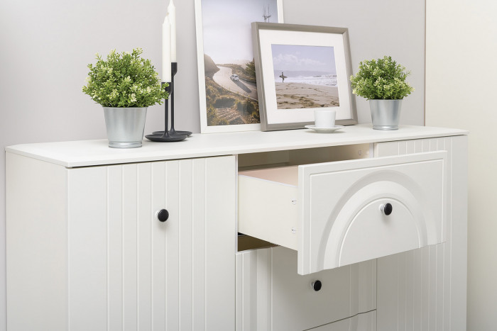 Валенсия Гостиная № 109, цвет ЛДСП белый шагрень/МДФ белый шагрень, ШхГхВ 327,3х38,4х225,2 см., ниша для ТВ 133х38х90 см., универсальная сборка