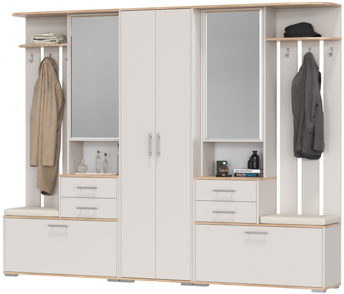 Прихожая Домино 3, цвет дуб крафт золотой/кашемир серый, ШхГхВ 260х36х202 см., универсальная сборка