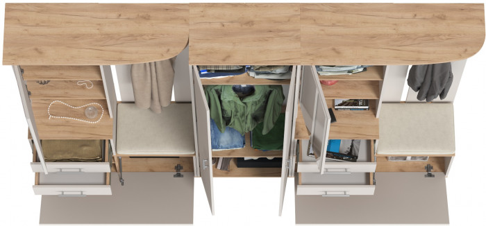 Прихожая Домино 3, цвет дуб крафт золотой/кашемир серый, ШхГхВ 260х36х202 см., универсальная сборка