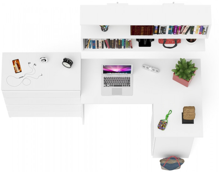 Мори компьютерный стол МС-16 правый + Комод МК800.4 + Полка 1200, белый