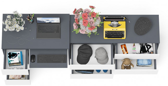 Мори компьютерный стол МС-6 левый + Комод МК1200.6, графит/белый