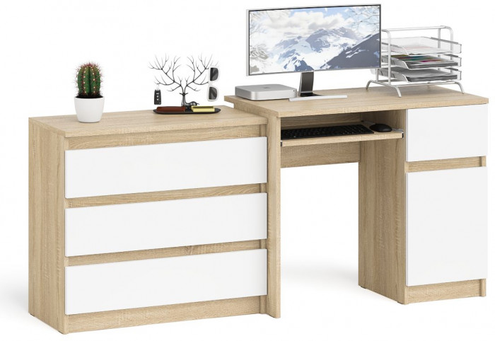 Мори Стол компьютерный МС-1 правый + Комод МК800.1, цвет дуб сонома/белый, ШхГхВ 170,4х50х76,6 см., выдвижной ящик справа, НЕ универсальная сборка
