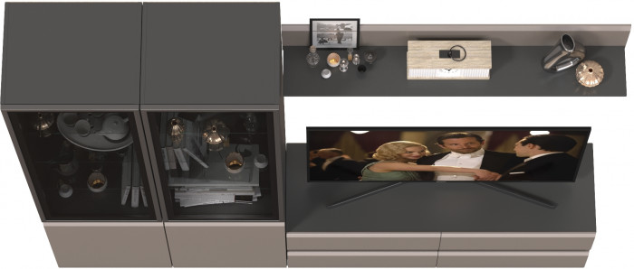 Сидней Комплектация № 049, цвет корпус: антрацит/фасады: МДФ веллюто капучино, ШхГхВ 229,9х41,3х205,2 см., ниша для ТВ 129х41х98 см., универс. сборка