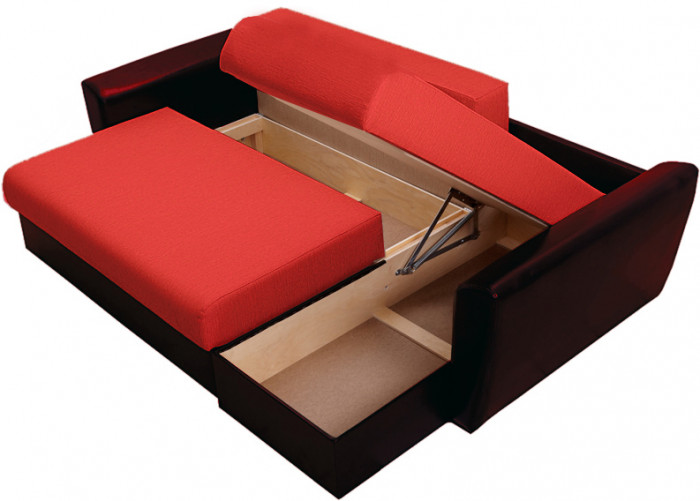 Диван-кровать угловой Амстердам, 160х200, еврокнижка, независимый пружинный блок, рогожка/экокожа, красный