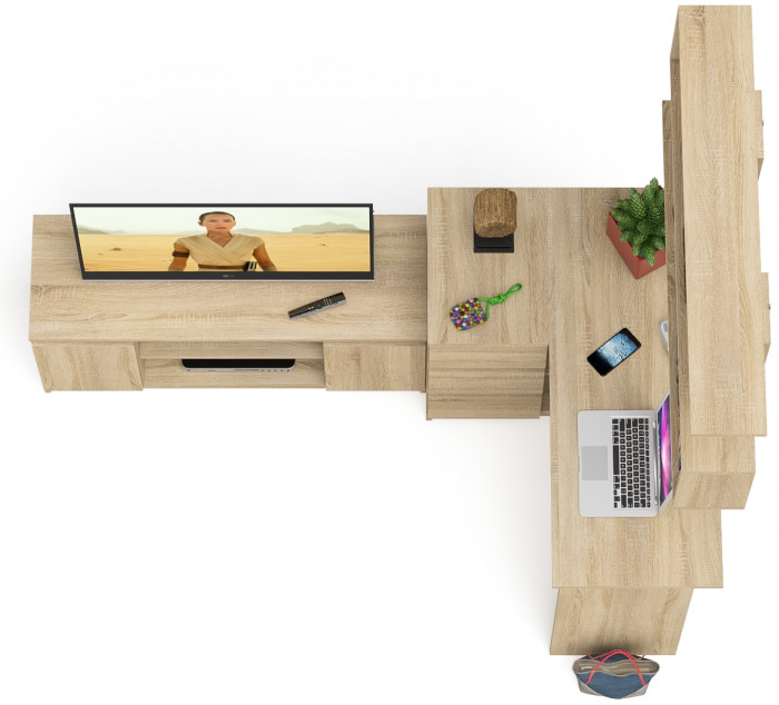 Мори компьютерный стол МС-16 левый + Тумба МТВ1200.1 + Полка 1200, дуб сонома
