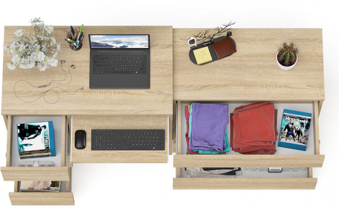 Мори компьютерный стол МС-6 левый + Комод МК800.1, дуб сонома