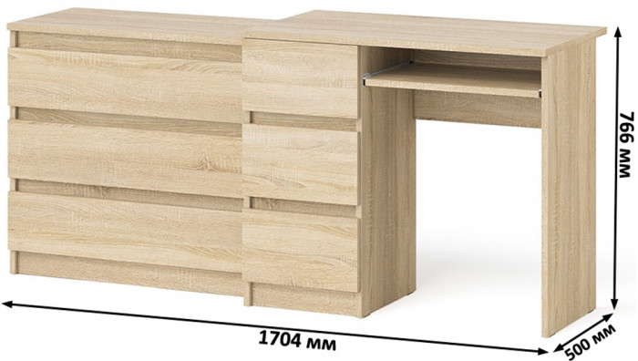 Мори компьютерный стол МС-6 левый + Комод МК800.1, дуб сонома