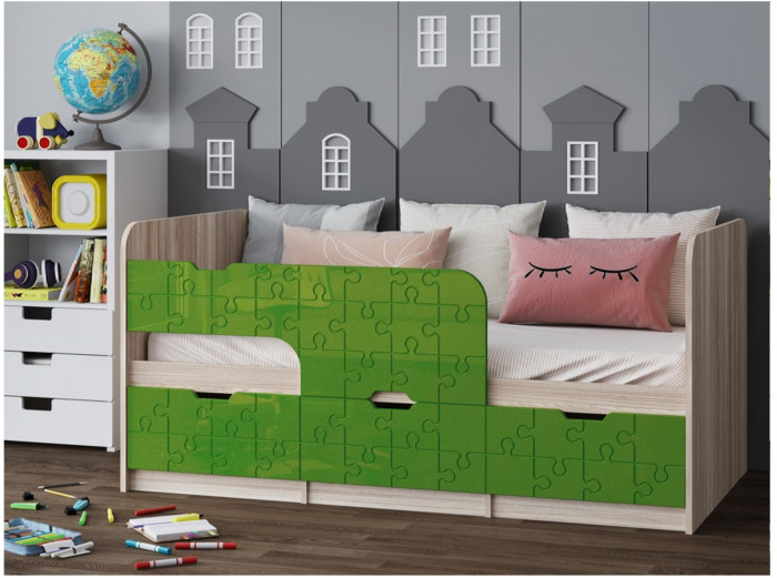 Детская кровать Юниор-9, 80х180 (Ваниль глянец, Ясень шимо светлый)