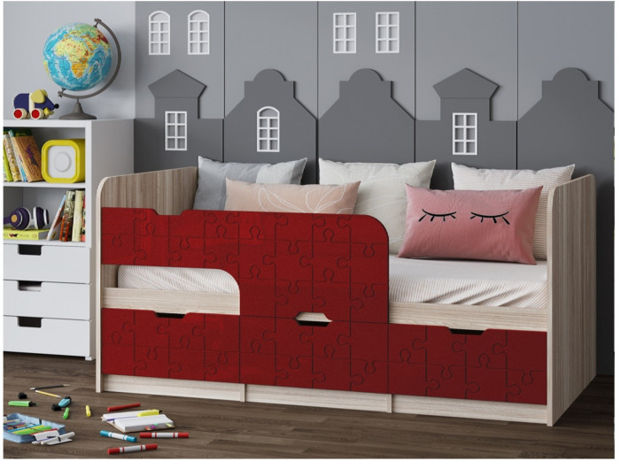 Детская кровать Юниор-9, 80х180 (Ваниль глянец, Ясень шимо светлый)