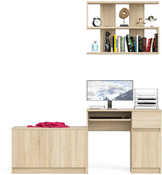 Мори Стол компьютерный МС-1 правый + Тумба МА900.1 + Полка 900, цвет дуб сонома, ШхГхВ 180,4х50,4х209,6 см., НЕ универсальная сборка