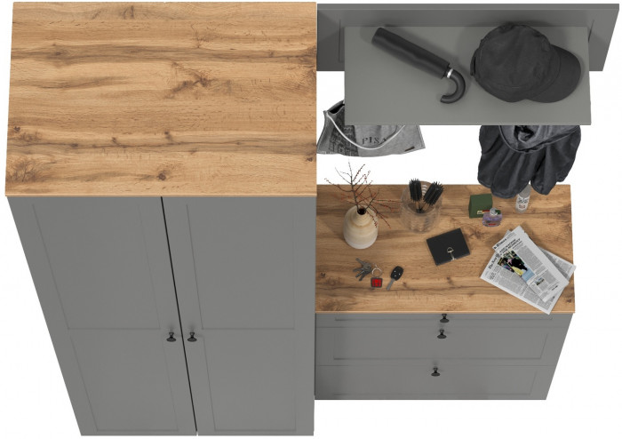 Остин Прихожая 17, цвет серый графит/дуб крафт золотой, ШхГхВ 160х54,3х229,6 см., универсальная сборка