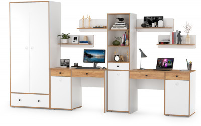 Вуди Компоновка № 31, цвет белый премиум/дуб крафт золотой, ШхГхВ 351х52,7х205 см., универсальная сборка