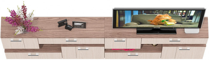 Две тумбы ТВ С-МД-С1-1400, цвет ясень шимо светлый/ясень шимо тёмный, ШхГхВ 280х30х93 см., НЕ универсальная сборка