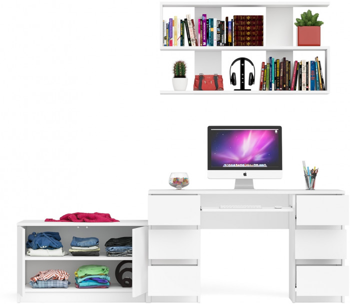 Мори компьютерный стол МС-2 + Тумба МА900.1 + Полка 1200, белый