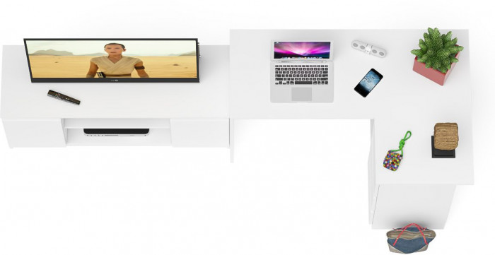 Мори Стол компьютерный МС-16 правый + Тумба МТВ1200.1, цвет белый, ШхГхВ 244,8х84,9х76,6 см., выдвижные ящики справа, НЕ универсальная сборка