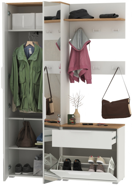 Октава Прихожая 12, белый шагрень/дуб крафт золотой/фасады МДФ белый шагрень