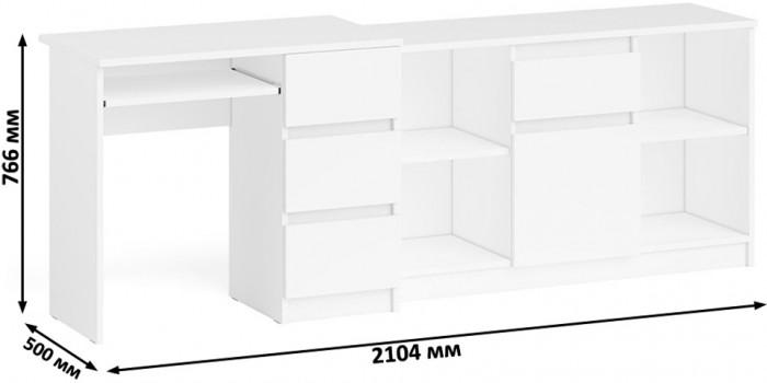Мори Стол компьютерный МС-6 правый + Тумба МТВ1204.1, цвет белый, ШхГхВ 210,4х50х76,6 см., выдвижные ящики справа, НЕ универсальная сборка
