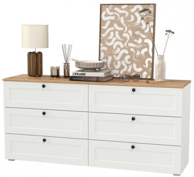 Остин 16.240 Комод, цвет белый шагрень/дуб крафт золотой, ШхГхВ 160,1х41,9х75,4 см. (шесть выдвижных ящиков)