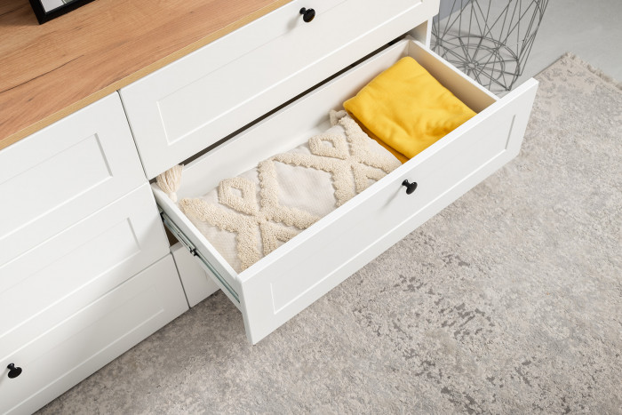 Остин 16.240 Комод, цвет белый шагрень/дуб крафт золотой, ШхГхВ 160,1х41,9х75,4 см. (шесть выдвижных ящиков)