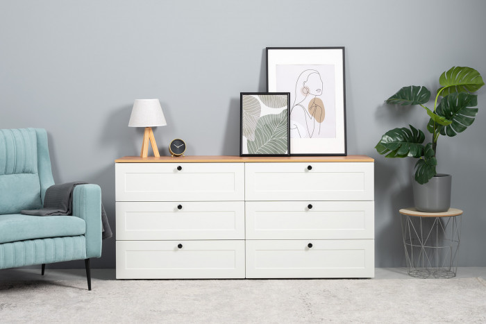 Остин 16.240 Комод, цвет белый шагрень/дуб крафт золотой, ШхГхВ 160,1х41,9х75,4 см. (шесть выдвижных ящиков)