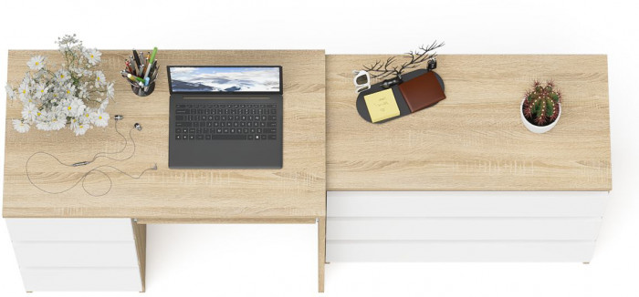Мори компьютерный стол МС-6 левый + Комод МК800.1, дуб сонома/белый