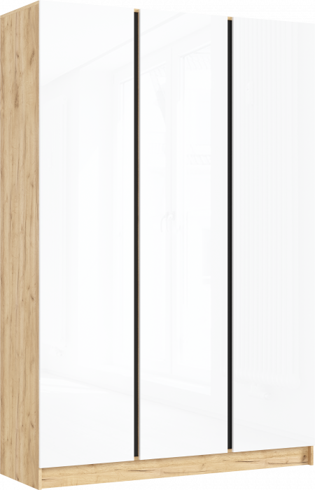 Келвин Шкаф 3-х створчатый 1500, Белый Глянец, Дуб Крафт