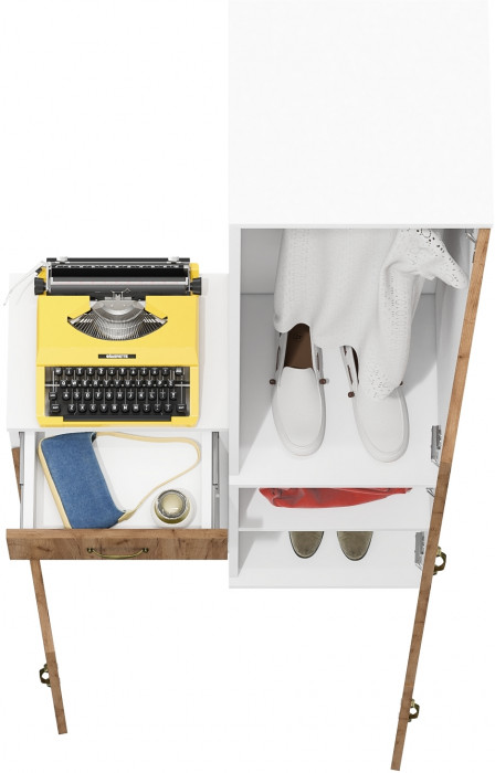 Лидер-8 Пенал МД 21Б + Тумба МД 3.15, цвет белый шагрень/крафт золото, ШхГхВ 80х37,5х190 см., универсальная сборка