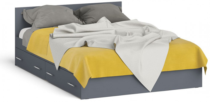 Мори Кровать с ящиками 1400, цвет графит, ШхГхВ 143,5х203,5х70 см., сп.м. 1400х2000 мм., без матраса, основание есть
